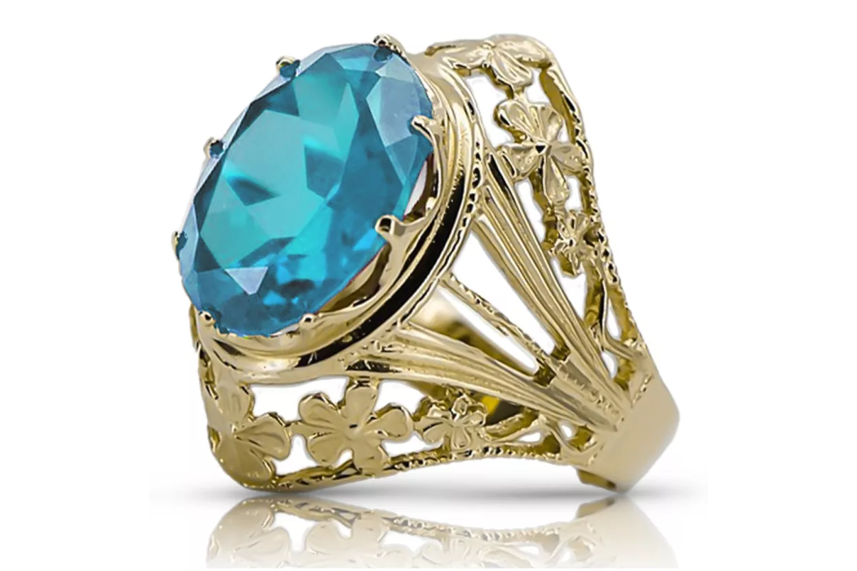 Ring Aquamarine 8K žluté zlato Vintage Jewlery vrc031x-aq Art Deco